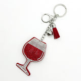 Diamond-studded wine glass keychain - european & american style tassel metal charm - bag accessory - cross-border hot seller