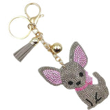 Cross-border popular cartoon animal chihuahua korean velvet hot diamond cat keychain super sparkling rhinestone bag trailer hanging