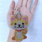 Flower cat keychain korean velvet three-color hot diamond school bag pendant colorful cat shape key ring pendant