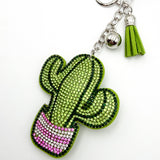 Diamond-studded cactus keychain - european & american style tassel metal charm - bag accessory - cross-border hot seller