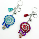 Diamond-studded lollipop keychain - european & american style tassel metal charm - bag accessory - cross-border hot seller
