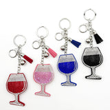 Diamond-studded wine glass keychain - european & american style tassel metal charm - bag accessory - cross-border hot seller