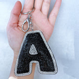 Korean velvet double-sided hot diamond letter keychain luggage luggage tag double-sided flash school bag accessories letter outfit