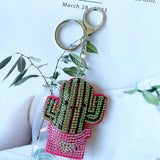 Fashionable faux fur rhinestone cactus keychain - wholesale leather hotfix rhinestone bag accessory & car key pendant