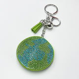 Cross-border hot selling diamond-studded earth keychain with green tassel bag charm - women's fashion accessory