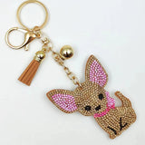 Cross-border popular cartoon animal chihuahua korean velvet hot diamond cat keychain super sparkling rhinestone bag trailer hanging