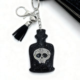 New skull keychain with rhinestone embellishments - trendy bag charm, cross-border hot seller, tassel metal keychain