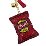 Cross-border hot-selling diamond-studded potato chip keychain, hot-fix rhinestone tassel bag charm, trendy women's jewelry accessory