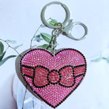 Pink heart bow rhinestone keychain - korean velvet ultra-light & durable charm - women's bag & wallet accessory