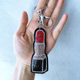 Korean velvet lipstick hot diamond keychain makeup styling accessories bestie gift bag pendant cross-border hot sale