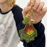 Heavy-duty beaded flame potted plant keychain, rhinestone tassel pendant, instagram-style fashion bag pendant