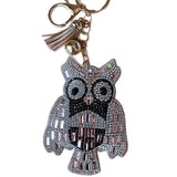 Cross-border creative korean velvet leather hot diamond owl keychain diamond-encrusted tassel car pendant bag box pendant
