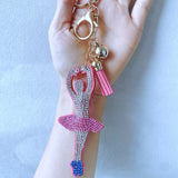 Ballerina keychain - korean velvet hotfix rhinestone - elegant artistic style bag charm