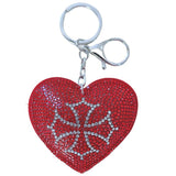 Heart keychain korean velvet hotfix rhinestone heart embroidered cross bag charm retro religious schoolbag handbag accessory
