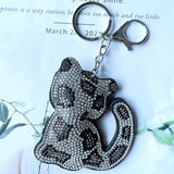 Leopard print cat hotfix rhinestone keychain, korean velvet polka dot diamond pendant, unique minimalist cat-themed bag charm