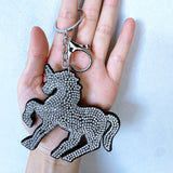 New decorative horse keychain korean velvet full diamond horse bag charm car key pendant cute animal accessories