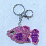 Korean velvet hotfix rhinestone ocean series keychain - dolphin, whale, starfish, goldfish bag charm - cute animal accessories