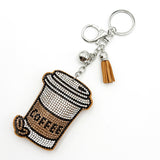 Diamond-studded coffee cup keychain - european & american style tassel metal charm - bag accessory - cross-border hot seller