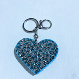 Lake blue gemstone heart keychain - korean velvet inlaid with rhinestones - luxury & high-end bag accessory