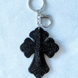 Korean velvet cross hot diamond keychain, retro religious style jewelry, punk luggage hanging chain, cross-border exclusive supply