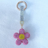 Clay sunflower keychain with rhinestone accents - radiant floral design for bags, backpacks, and more - sunny-themed gift