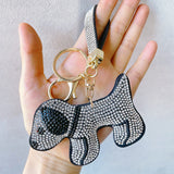 Cartoon cute puppy cat rhinestone velvet keychain bag charm tassel car accessory wholesale cross-border hot seller