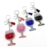 Diamond-studded wine glass keychain - european & american style tassel metal charm - bag accessory - cross-border hot seller