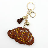 Diamond-studded croissant keychain - european & american style tassel metal charm - bag accessory - cross-border hot seller