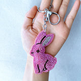 Korean velvet rabbit hotfix rhinestone keychain - cute plush bag charm - pink adorable animal design - cross-border e-commerce
