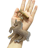 New decorative horse keychain korean velvet full diamond horse bag charm car key pendant cute animal accessories