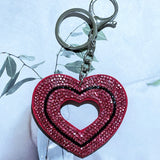 Cut out leather diamond-encrusted heart keychain korean velvet hot diamond luggage pendant waist chain decoration