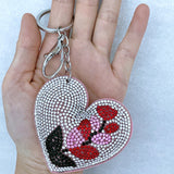 Small fresh flower heart keychain korean velvet hot diamond ultra-light forest style waist chain pants decoration casual luggage pendant