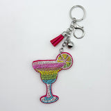 Rhinestone cocktail glass keychain, diamond-studded bag charm, fashion tassel accessory - hot-selling women's cross-border style