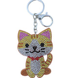Flower cat keychain korean velvet three-color hot diamond school bag pendant colorful cat shape key ring pendant