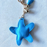 Korean velvet starfish hotfix rhinestone keychain - ocean-themed bag charm with cute blue seashell accents