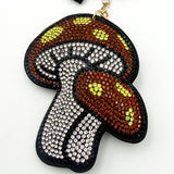 Diamond-studded mushroom keychain - european & american style tassel metal charm - bag accessory - cross-border hot seller
