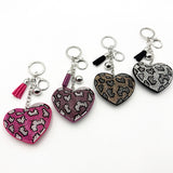 Diamond-studded leopard print heart keychain - european & american style tassel metal charm - bag accessory - tk cross-border hot seller