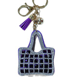 Purple-red korean velvet rhinestone bag charm keychain - minimalist bag accessory, car key ring