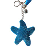 Korean velvet starfish hotfix rhinestone keychain - ocean-themed bag charm with cute blue seashell accents