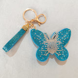 Full diamond gradient butterfly korean velvet bag charm, luxury sparkling rhinestone keychain, women's handbag accessory, cross-border e-commerce