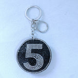 Cross-border hot seller: number 5 keychain - korean velvet hotfix rhinestone bag charm, minimalist keyring