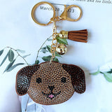 New korean style cartoon keychain, two-tone dog hotfix rhinestone keychain, leather aliexpress fashion bag charm