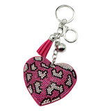 Diamond-studded leopard print heart keychain - european & american style tassel metal charm - bag accessory - tk cross-border hot seller