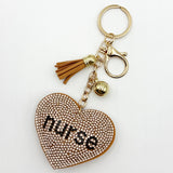 Diamond-studded heart nurse keychain - european & american style tassel metal charm - bag accessory - cross-border hot seller