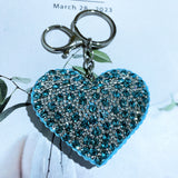 Lake blue gemstone heart keychain - korean velvet inlaid with rhinestones - luxury & high-end bag accessory