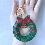 Christmas wreath keychain, korean velvet multicolor hotfix rhinestone bag accessory, christmas stocking collection, christmas gift wholesale