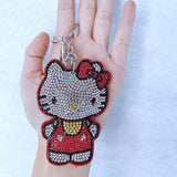 Kitty cat keychain - korean velvet hotfix rhinestone classic bowknot design - girly handbag accessory