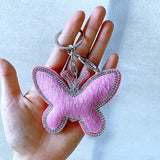 Cross-border hot-selling short stuffed diamond-encrusted butterfly women's bag pendant fashion korean velvet hot diamond two-color diamond keychain