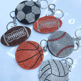 Sports-themed korean velvet hotfix rhinestone ball keychain - basketball, football, volleyball, baseball bag charm