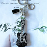 Cross-border hot seller: korean velvet guitar hotfix rhinestone keychain - trendy bag charm, musical instrument style accessory pendant